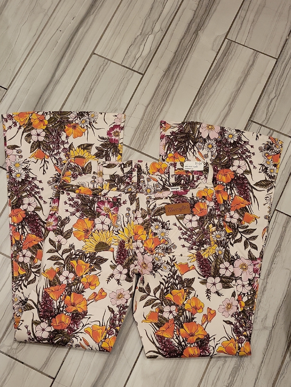Floral Free People X Wrangler Wanderer Mid Rise Flare Jeans - Picture 5 of 6